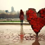 close up broken heart sculpture