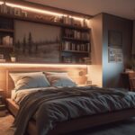 comfortable modern bedroom with bright illuminated electric lamp generative ai