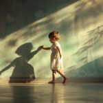 adorable kid playing with shadows