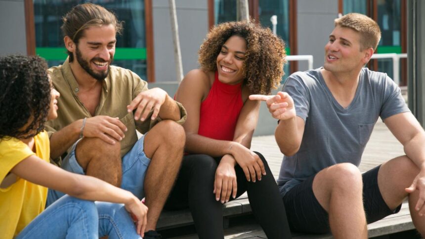joyful close friends joking arguing