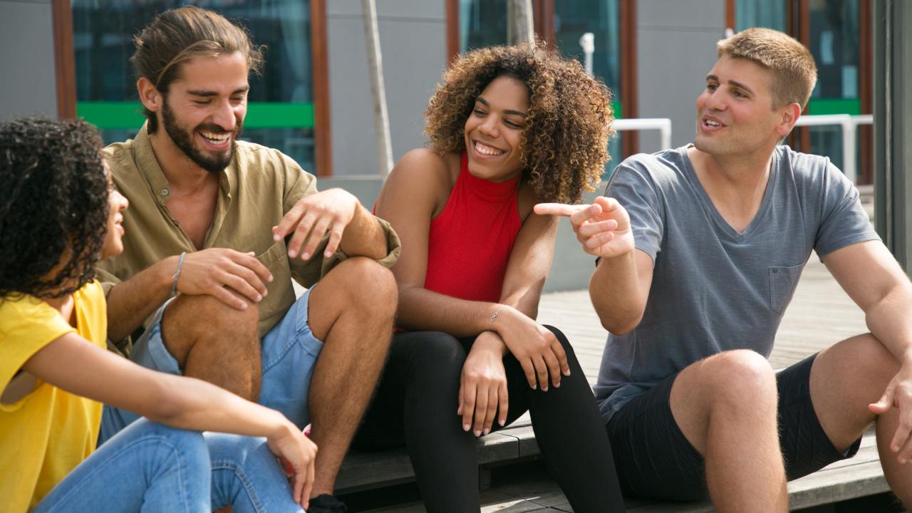 joyful close friends joking arguing